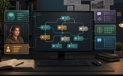 Unity NPC 대화 시스템의 상태, 의도, 기억, 조건 분리를 표현한 개발자용 이미지